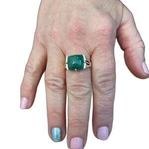 Green Aventurine Healing stone Silver 925, Ornate setting 10' x 14"sz 8